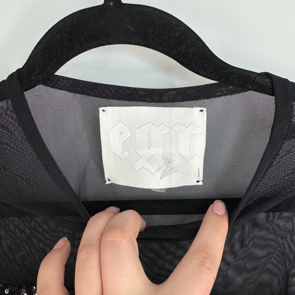 EGR Sequin Blockout Mesh Long Sleeve Full Length Top - Picture 3 of 5